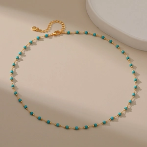 18K Gold Plated Copper Turquoise Beaded Necklace For Women Minimalist Geometric Pendant Necklace Elegant Jewelry Gift