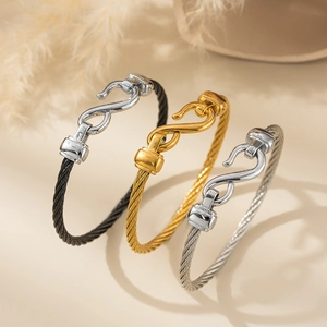 Stainless Steel Twisted Cable Bangle Simple Personalized S-Hook Clasp Trendy Wire Bracelet For Men Women Daily Jewelry