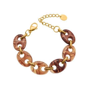 18k gold plated stainless steel bracelet with amber resin oval links and adjustable clasp