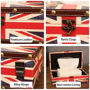 British style waterproof leather tissue box with Union Jack design and metal rivets