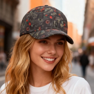Berretto da baseball da donna con stampa vintage di Parigi e motivi floreali urbani
