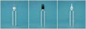 Detailed comparison of 200ml clear plastic squeeze bottles with white black and clear nozzles