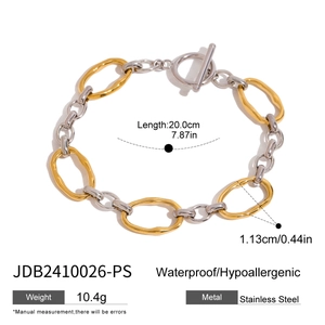 Two-tone stainless steel link bracelet with toggle clasp and oval links