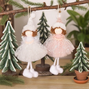 Pendentif Poupée Ange De Noël Jupe En Filet Scintillante Chapeau En Peluche Décoration Sapin Ange Mignon Pour Maison