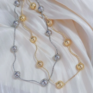 Minimalist Bead Necklace Copper 18K Gold Plated Ball Chain Adjustable Clavicle Jewelry For Women Fashion