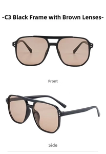 Front and side view of vintage black aviator sunglasses with gradient tea lenses