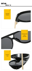 Detail view of fashion sunglasses with comfortable nose support and metallic gold hinges