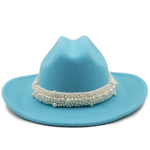 Wide Brim Fedora Jazz Hat Woolen Felt With Elegant Artificial Pearl Decoration Band For Party Wedding Fashion Unisex Accessory