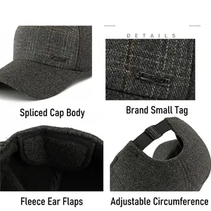 Cappellino da baseball invernale grigio scuro con paraorecchie e fodera in pile