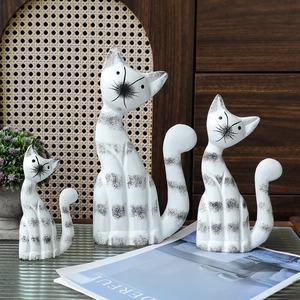Modern white ceramic cat figurines set of three for elegant living room home decor