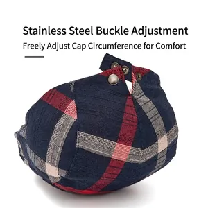 British style plaid beret featuring an adjustable stainless steel buckle for a custom fit