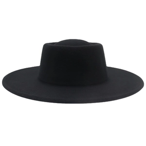 Classic black wool felt fedora hat with wide brim for women and men, autumn fashion