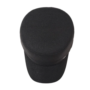 Classic black flat top army cap for men featuring durable twill fabric and side label