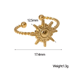 Size detail of sunburst open ring showing 12.5mm ornament and 1.3g weight