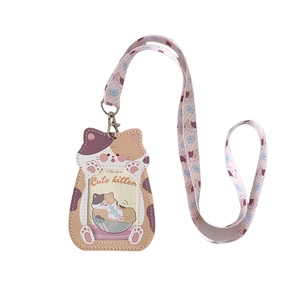Cute kitten shaped card holder with matching lanyard for ID cards and transit passes