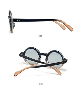 Detail view showing side and back angles of vintage round tortoiseshell sunglasses