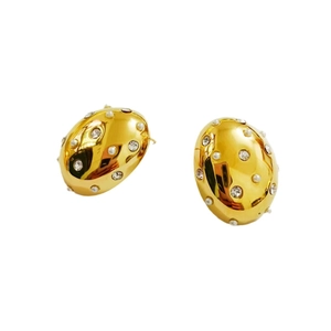 French vintage oval stud earrings with white pearls and sparkling zircons in gold plating