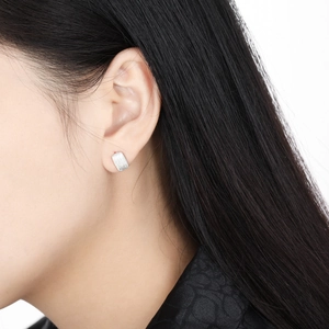 Minimalist S925 sterling silver rectangular stud earrings with brushed matte finish