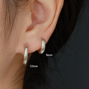 Minimalist S925 sterling silver hoop earrings in 9mm and 12mm sizes for women
