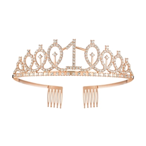 Corona 100° compleanno oro rosa con strass scintillanti e pettini laterali