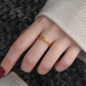 Minimalist double-layered twist and smooth gold titanium steel ring for women