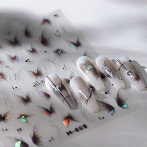 Autocollants 3D pour ongles papillon avec effet laser aurora et tons gris de manucure