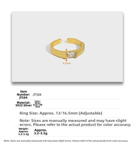 Detail view of S925 sterling silver ring with 18K gold plating and square zircon stone