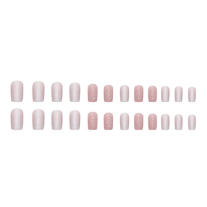 Pink matte and silver glitter short square press-on nails set of 24 pieces