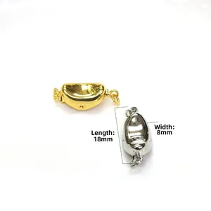 18K gold-plated smooth ingot clasp connector for DIY jewelry, size 18mm by 8mm