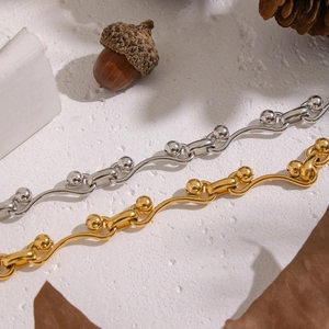 Minimalist 18K gold plated stainless steel irregular ball chain bracelet for women