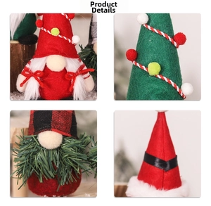 Detail of Christmas gnomes featuring plaid fabric textures and faux fur beard craftsmanship