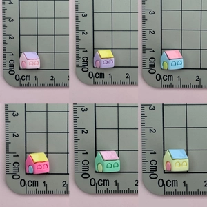 Detailed scale view of six colorful 1cm resin house charms for nail art and DIY crafts