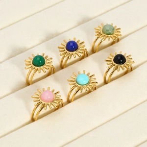 Vintage gold sunflower ring set with colorful round turquoise stones in a luxury display box