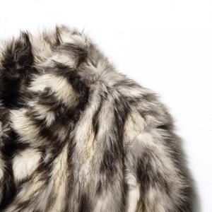 Chic grey and white faux fur coat featuring high-density texture and a warm fluffy finish