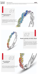 Detailed macro view of S925 silver rainbow ring with colorful cubic zirconia settings