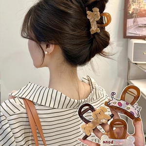 Cartoon puppy and cat acetate hair claw clips for women showing multiple styles and usage