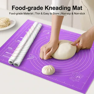 Extra large purple silicone pastry mat with non-stick surface and scale marks for baking
