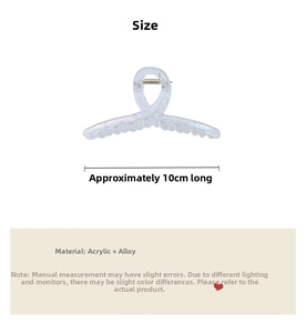Detailed view of 10cm aurora acrylic hair claw clip with cross twist design and measurements