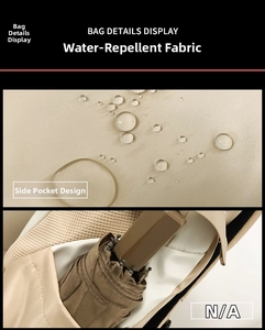 Close-up of waterproof beige canvas fabric and side pocket holding a folding umbrella