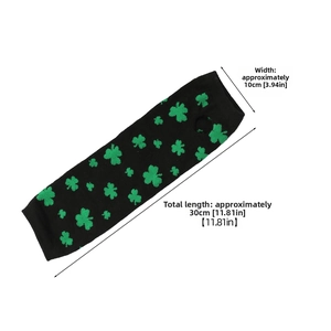 Detailed dimensions of St. Patrick's Day fingerless gloves with green clover pattern