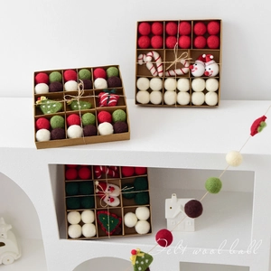 Handmade Christmas wool felt ball set with festive snowman and tree hanging decorations