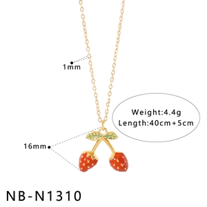 Detail showing 40cm+5cm gold strawberry pendant necklace with 16mm charm and 1mm chain