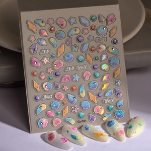Nail Art Stickers 5D Relief Iridescent Ocean Shell Starfish Patterns DIY Manicure Decoration