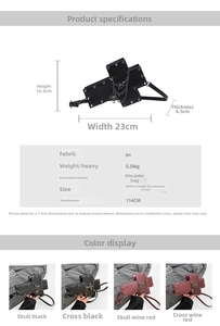 Detailed size specifications for Gothic cross handbag with metallic chains and dimensions