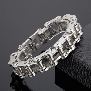 Bracelet motard en acier inoxydable de style punk avec double rangée polie