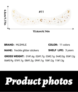 Detailed size specifications and weight info for gold freckle glitter star tattoo stickers