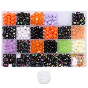 24-grid Halloween DIY bead kit with charms, letter beads and elastic string in organizer box