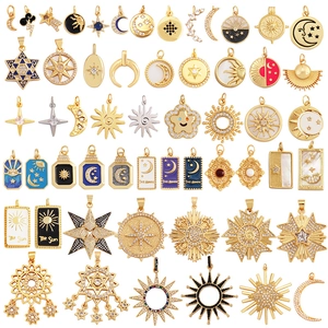 Celestial Charm Pendants Gold Plated Alloy Zircon Shell Enamel DIY Jewelry Making Sun Moon Star Tarot Style