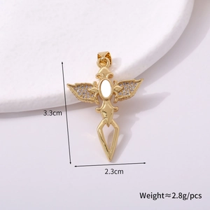 Close-up of golden cross pendant with dimensions 3.3cm by 2.3cm and weight 2.8g