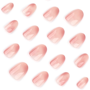 Glossy translucent pink blush press-on nails set with gradient jelly finish for women